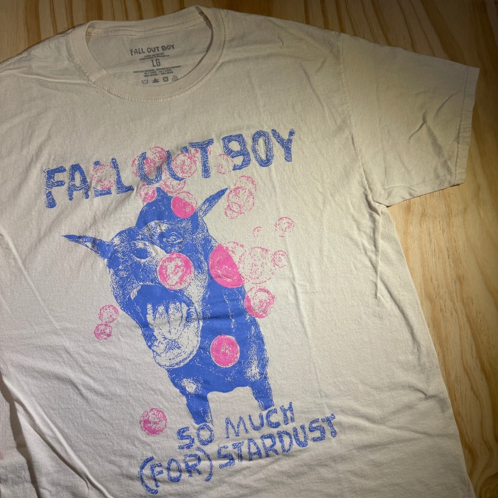 Fall Out Boy Unisex So Much Stardust Doberman Graphic Band Tee Cream Size L